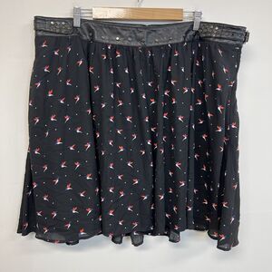 Torrid Plus 22 Skater Skirt Black Bird Print Studded Belt Y2K Goth Punk Alt